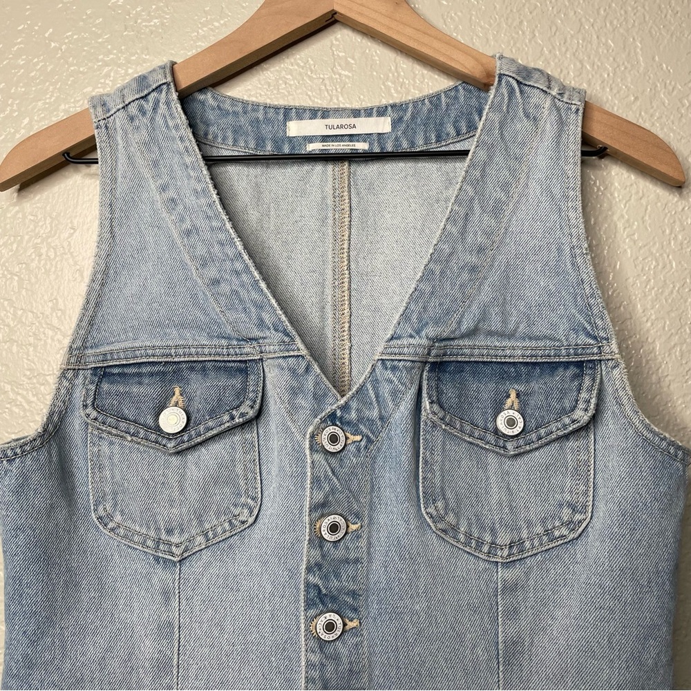 Tularosa Zoe Denim Dress Button Down V-Neckline Sleeveless Western - Picture 4 of 13